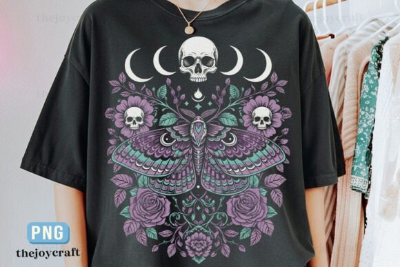 Download Gothic Luna Moth PNG, Witchy Floral Skul - Moth Collection